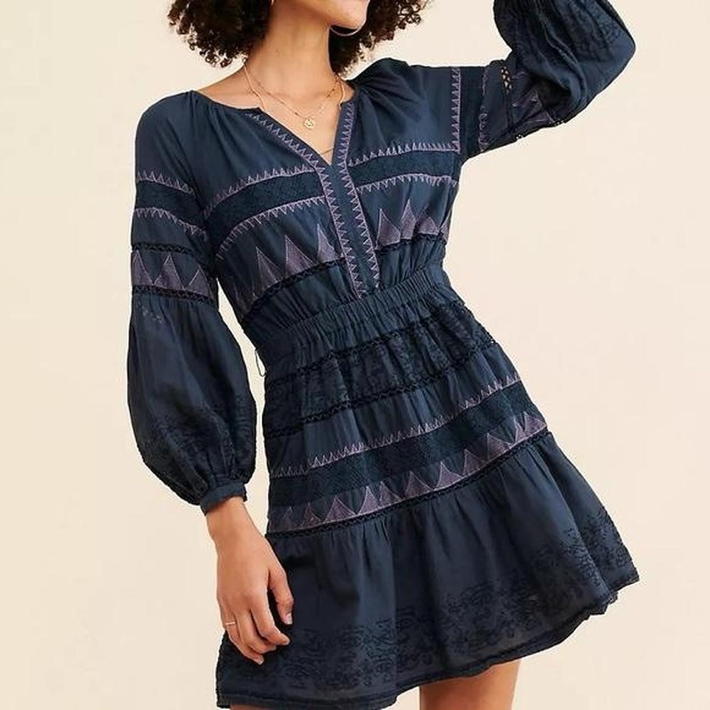 Anthropologie Navy Long Sleeve Dress